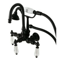 Kingston Brass AE7T0WLL Three-Handle 2-Hole Tub Wall Mount Clawfoot Tub Faucet with Hand Shower in Matte Black