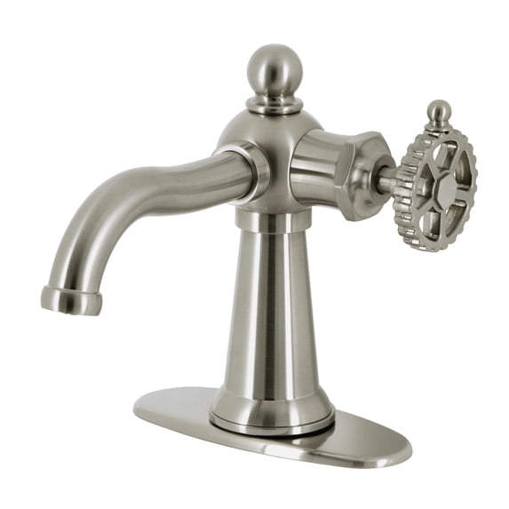 Kingston Brass KSD3548CG Fuller One-Handle Single-Hole Bathroom Faucet with Deck Plate and Push Pop-Up Drain, Brushed Nickel