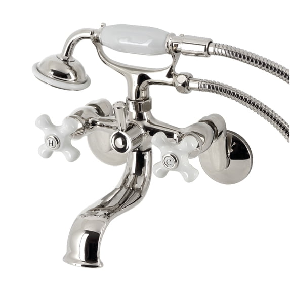Kingston Brass KS226PXPN Kingston Wall Mount Clawfoot Tub Faucet with Hand Shower, Polished Nickel