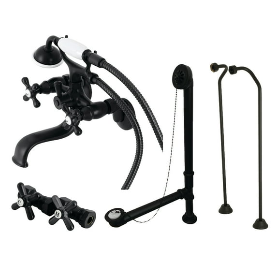 Kingston Brass CCK225MBD Vintage Tub Wall Mount Clawfoot Tub Faucet Package with Supply Line, Hand Shower and Tub Drain, Matte Black