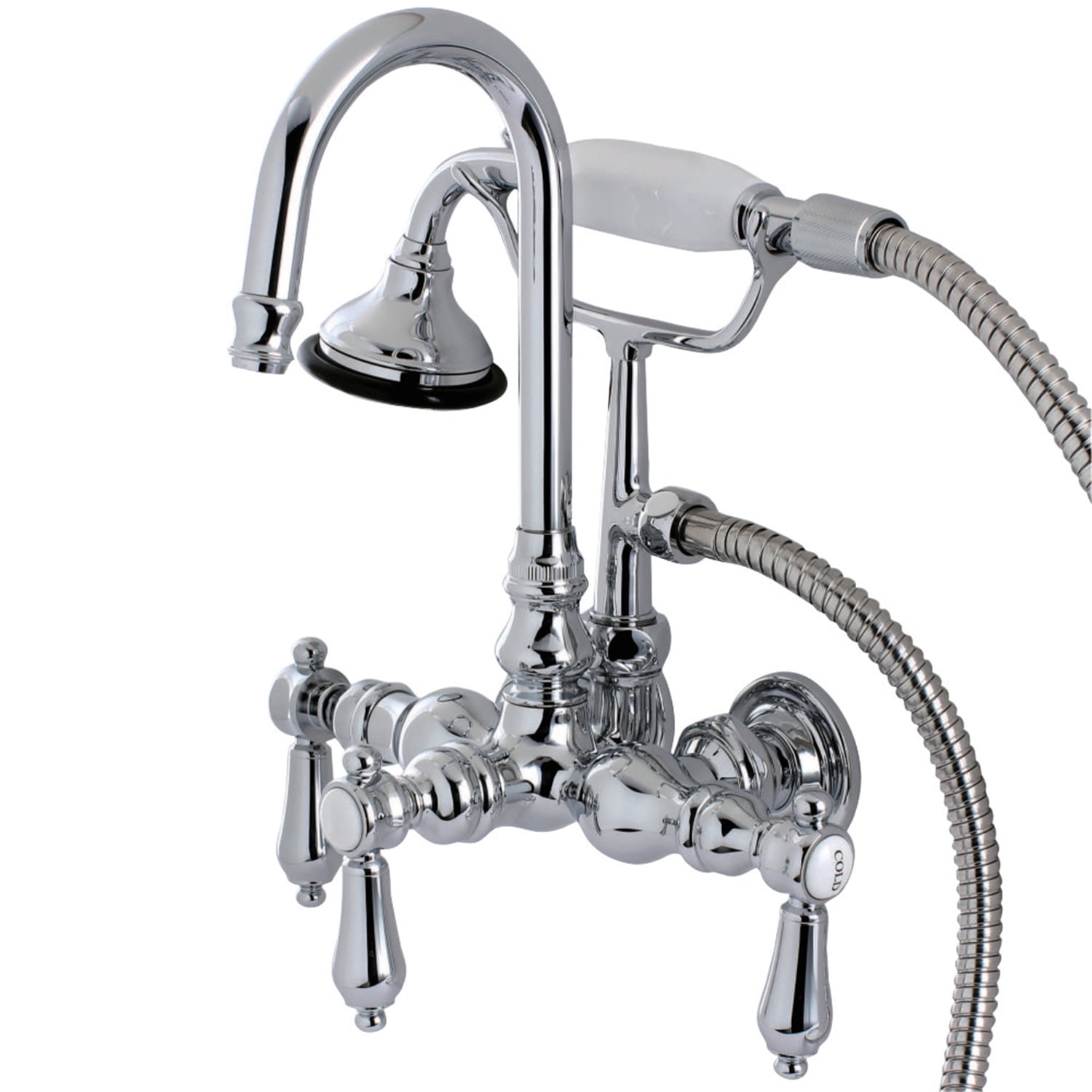 Polished Chrome Wall Mount Clawfoot Tub Faucet with Hand Shower