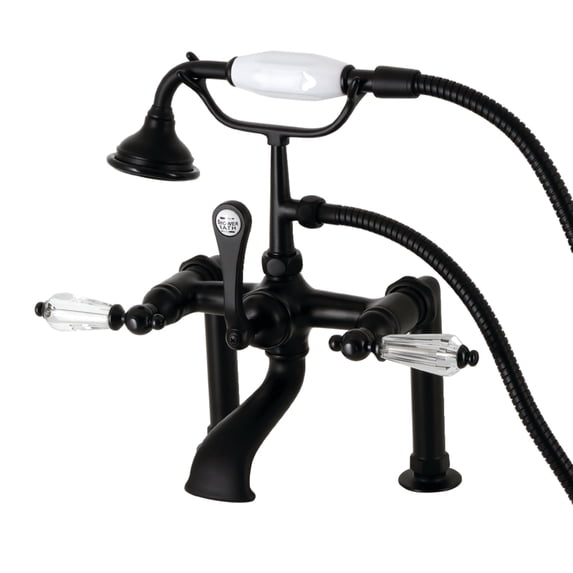 Kingston Brass AE103T0WLL Wilshire Three-Handle 2-Hole Deck-Mount Clawfoot Tub Faucet with Hand Shower in Matte Black
