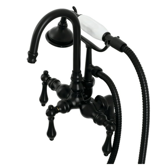 Kingston Brass AE13T0 Aqua Vintage 3-3/8" Center Deck-Mount Clawfoot Tub Faucet with Hand Shower, Matte Black