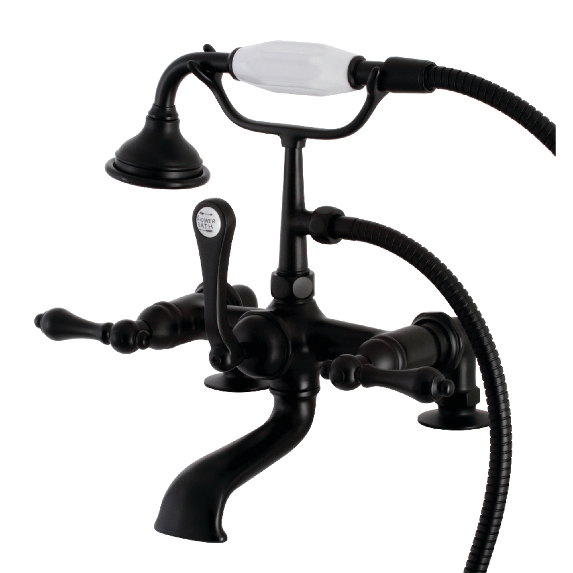 Kingston Brass AE203T0 Aqua Vintage 7" Center Deck-Mount Clawfoot Tub Faucet with Hand Shower, Matte Black