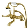 thumbnail image 1 of Kingston Brass AE203T7 Aqua Vintage 7" Center Deck-Mount Clawfoot Tub Faucet with Hand Shower, Brushed Brass, 1 of 5