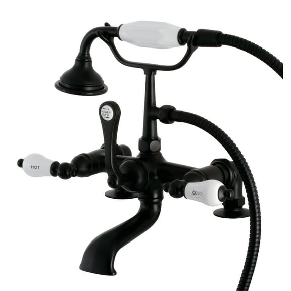 Aqua Vintage AE207T0 Aqua Vintage 7" Center Deck-Mount Clawfoot Tub Faucet with Hand Shower, Matte Black
