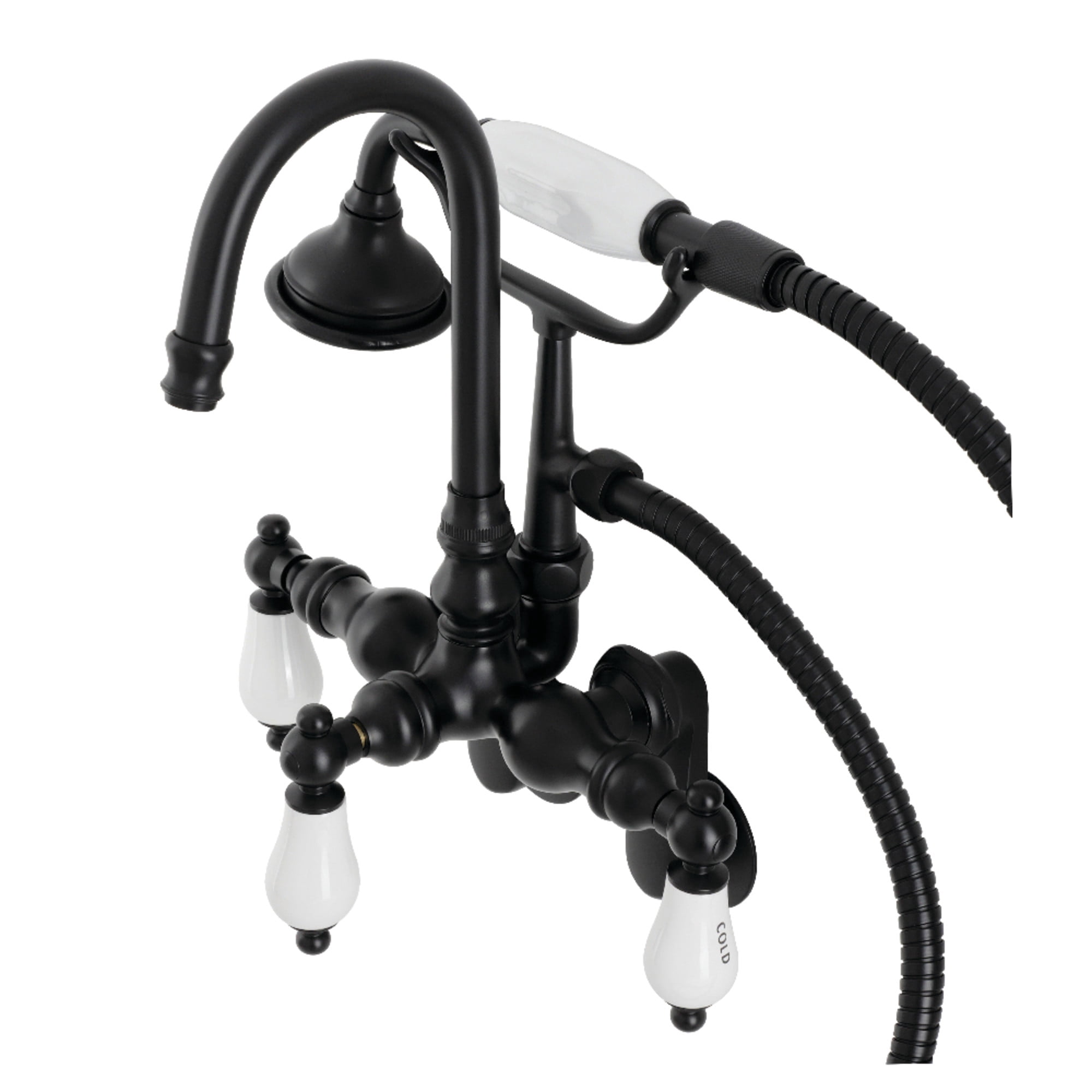 Kingston Brass AE303T0 Aqua Vintage Wall Mount Clawfoot Tub Faucets, Matte Black
