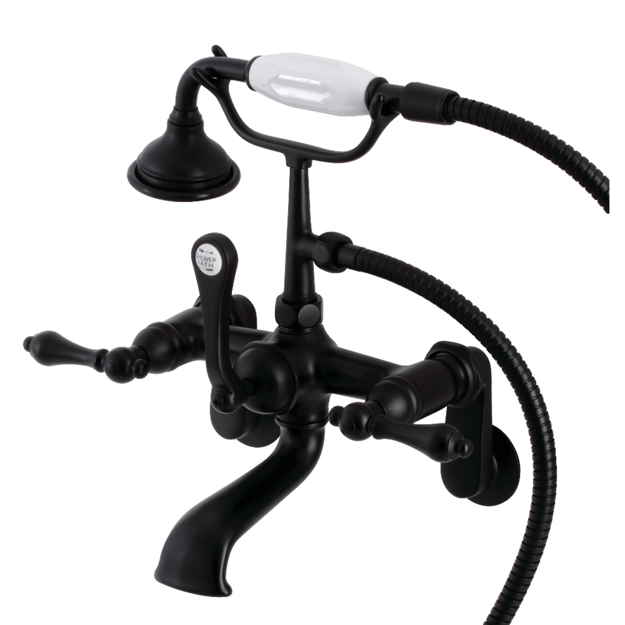 Kingston Brass AE51T0 Aqua Vintage 7-Inch Adjustable Wall Mount Tub Faucet with Hand Shower, Matte Black