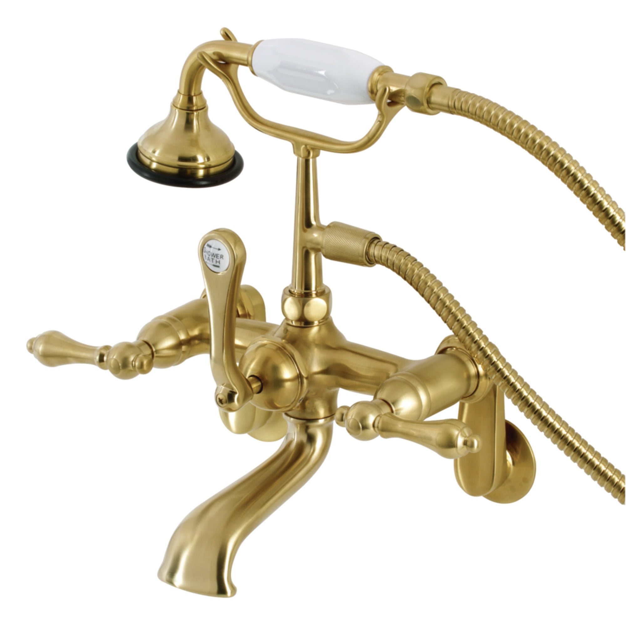 Kingston Brass AE51T7 Aqua Vintage 7-Inch Adjustable Wall Mount Tub Faucet with Hand Shower, Brushed Brass