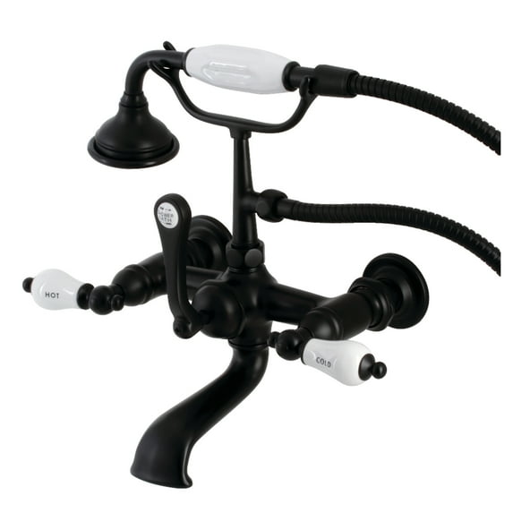 Kingston Brass AE555T0 Aqua Vintage 7-Inch Wall Mount Tub Faucet with Hand Shower, Matte Black