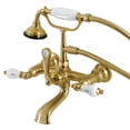 thumbnail image 1 of Kingston Brass AE555T7 Aqua Vintage 7-Inch Wall Mount Tub Faucet with Hand Shower, Brushed Brass, 1 of 5