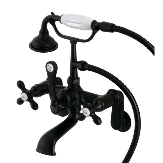 Kingston Brass AE57T0 Aqua Vintage Wall Mount Tub Faucet with Hand Shower, Matte Black