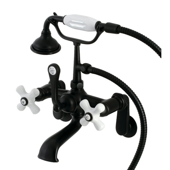 Kingston Brass AE59T0 Aqua Vintage Wall Mount Tub Faucet with Hand Shower, Matte Black