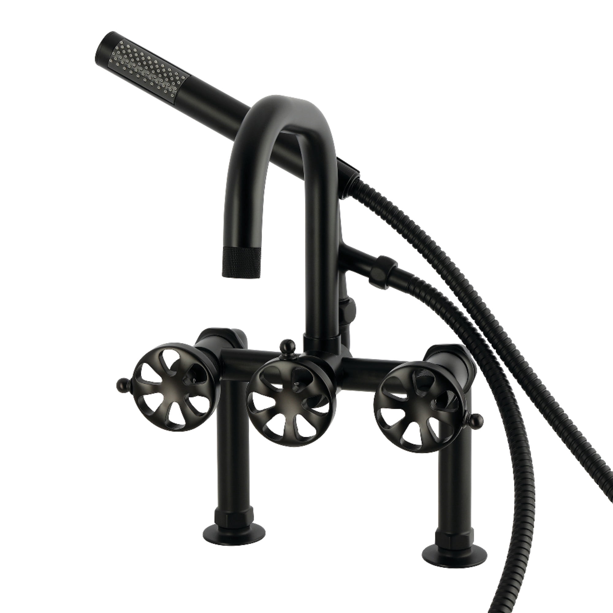 Kingston Brass AE6000RX Belknap 7" Center Deck-Mount Clawfoot Tub Faucet with Hand Shower, Matte Black