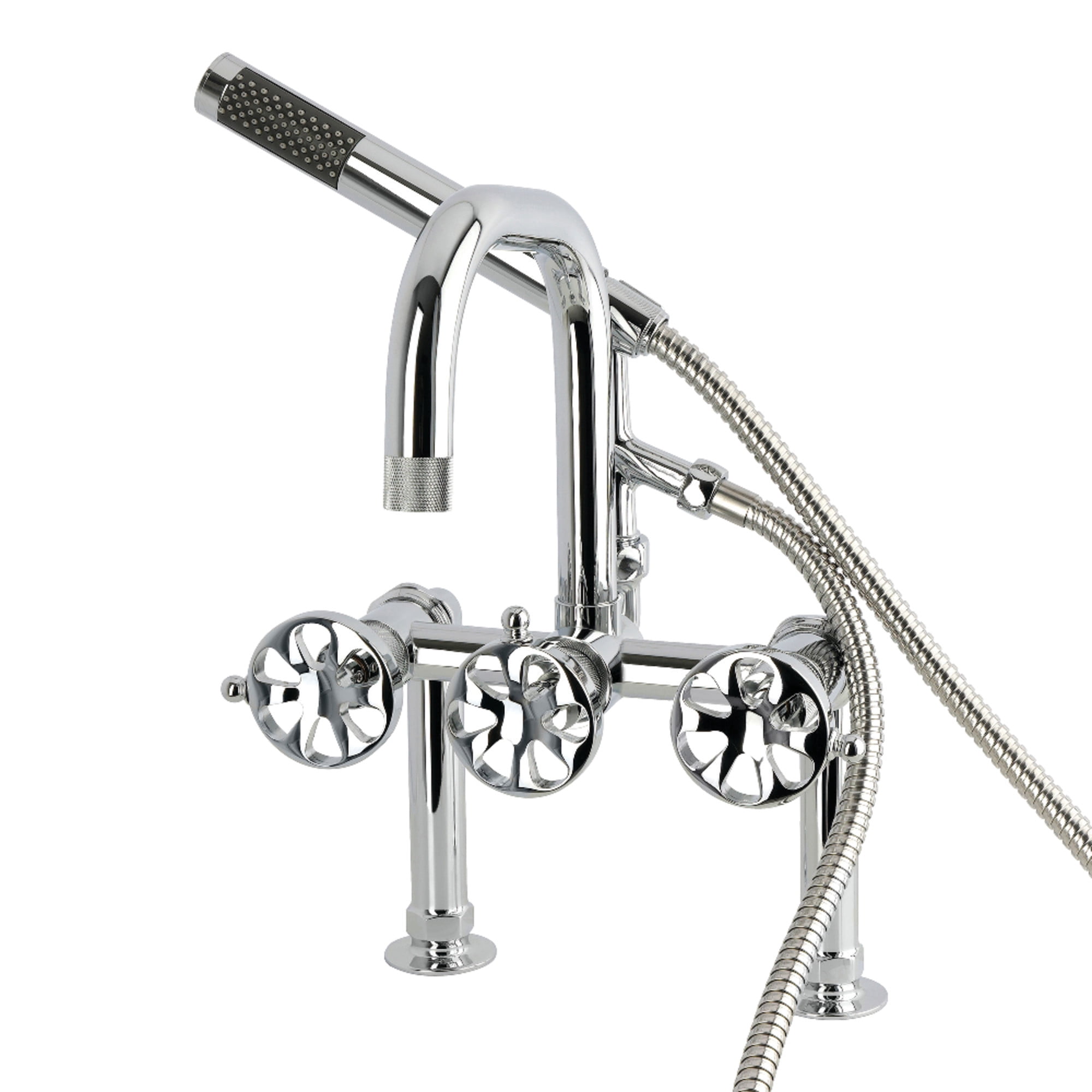 Kingston Brass AE6001RX Belknap 7" Center Deck-Mount Clawfoot Tub Faucet with Hand Shower, Polished Chrome