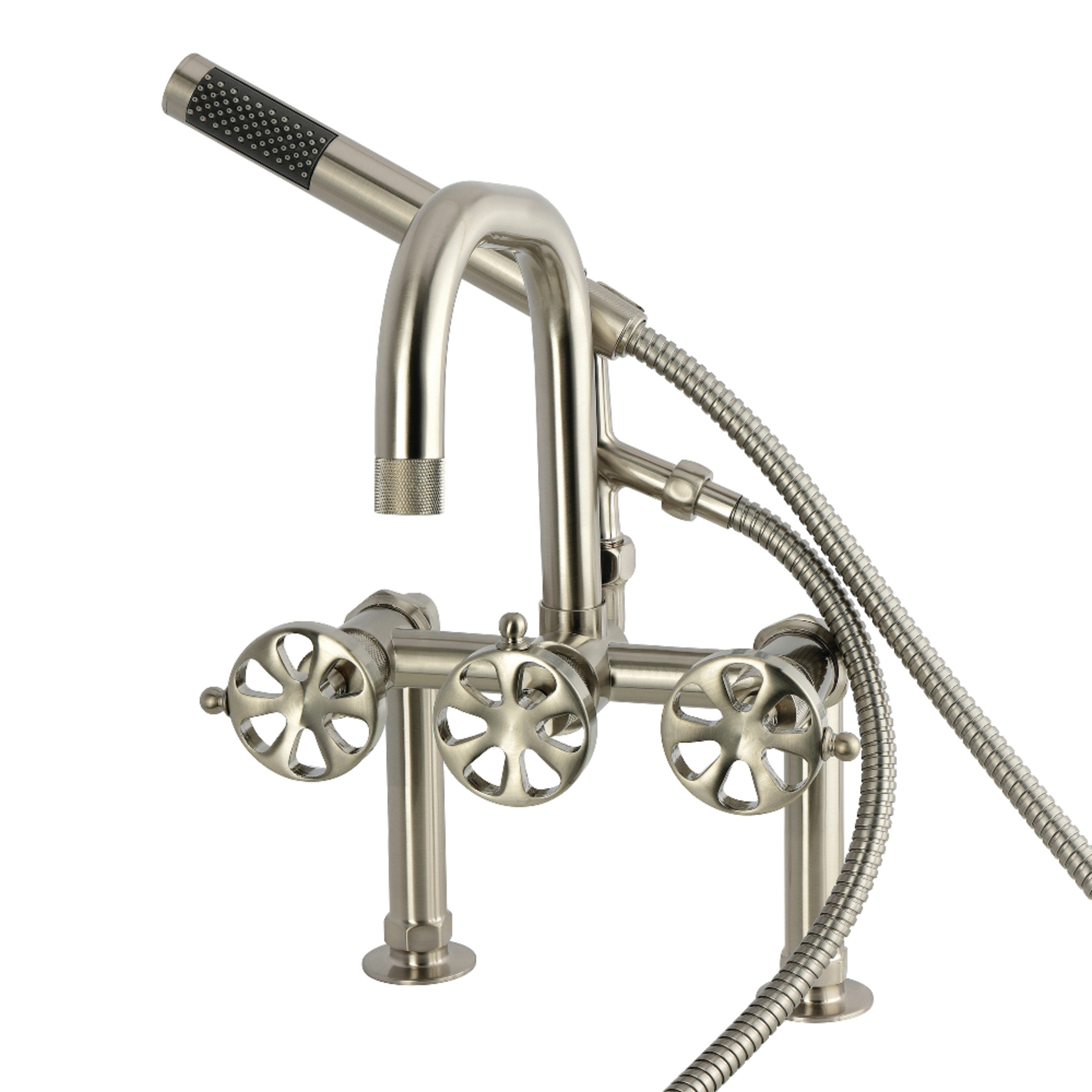 Kingston Brass AE6008RX Belknap 7" Center Deck-Mount Clawfoot Tub Faucet with Hand Shower, Brushed Nickel