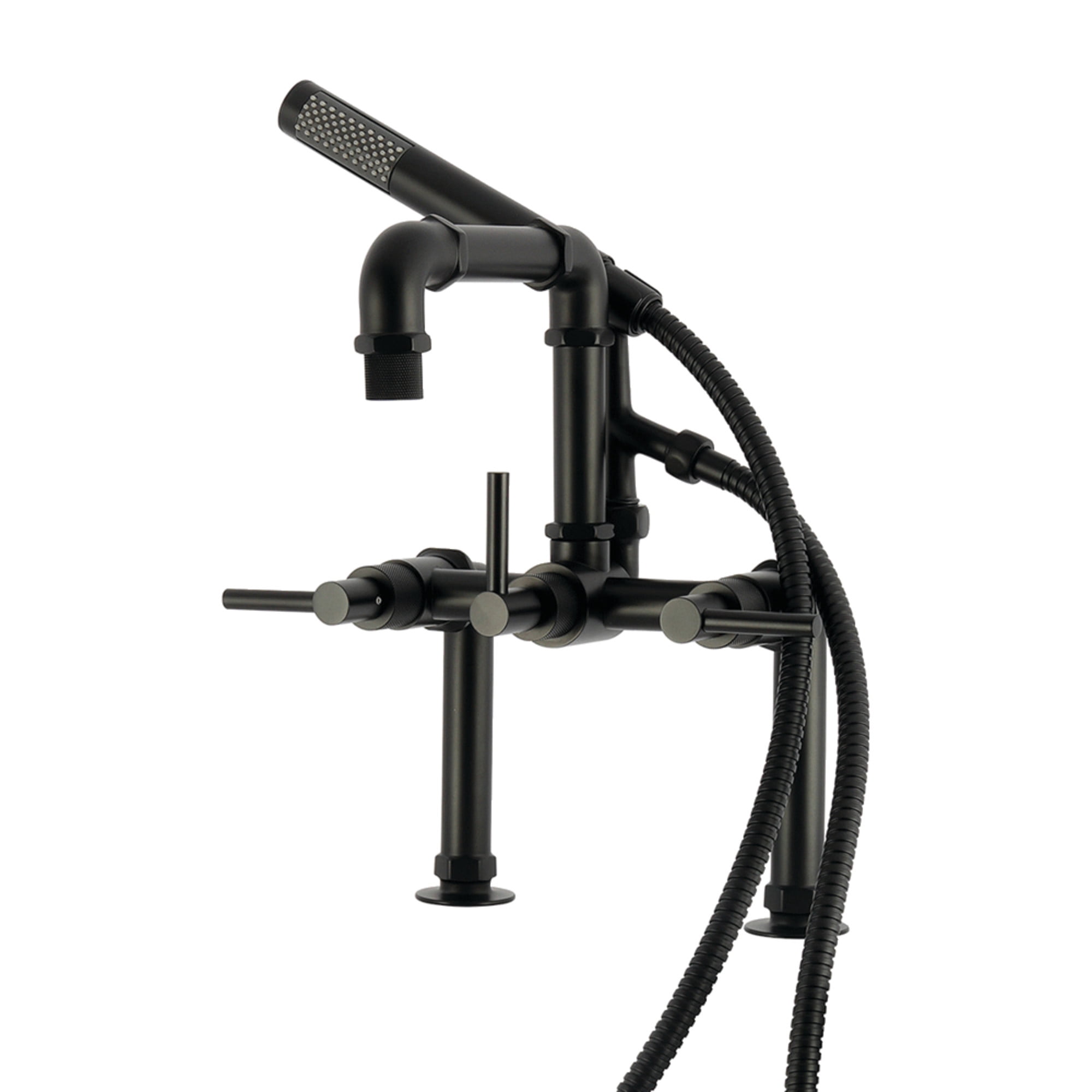 Kingston Brass AE6400DL Concord 7" Center Deck-Mount Clawfoot Tub Faucet with Hand Shower, Matte Black
