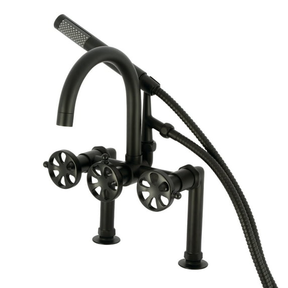 Kingston Brass AE8100RX Belknap 7" Center Deck-Mount Clawfoot Tub Faucet with Hand Shower, Matte Black