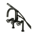 thumbnail image 1 of Kingston Brass AE8400RKX Webb 7" Center Deck-Mount Clawfoot Tub Faucet with Knurled Handle and Hand Shower, Matte Black, 1 of 6