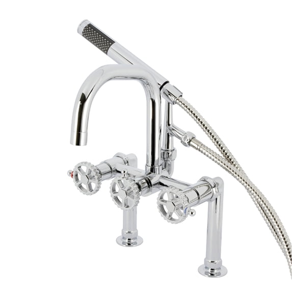 Kingston Brass AE8401CG Fuller 7" Center Deck-Mount Clawfoot Tub Faucet with Hand Shower, Polished Chrome
