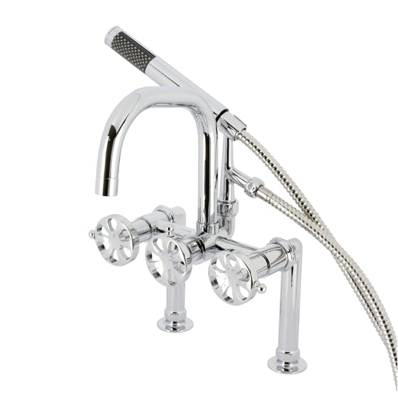 Kingston Brass AE8401RX Belknap Three-Handle 2-Hole Deck-Mount Clawfoot Tub Faucet with Hand Shower in Polished Chrome