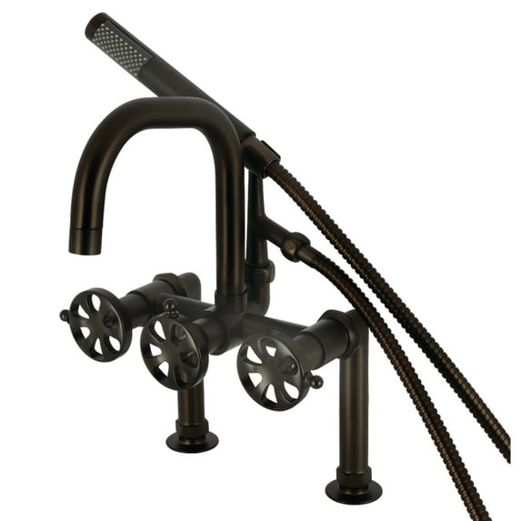 Kingston Brass AE8405RX Belknap 7" Center Deck-Mount Clawfoot Tub Faucet with Hand Shower, Oil Rubbed Bronze