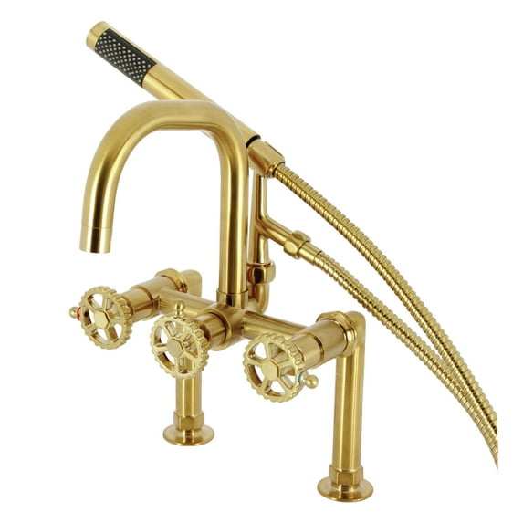 Kingston Brass AE8407CG Fuller 7" Center Deck-Mount Clawfoot Tub Faucet with Hand Shower, Brushed Brass