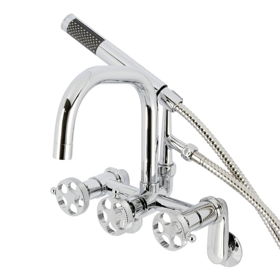 Kingston Brass AE8451RKX Webb 7-Inch Adjustable Wall Mount Clawfoot Tub Faucet with Knurled Handle and Hand Shower, Polished Chrome