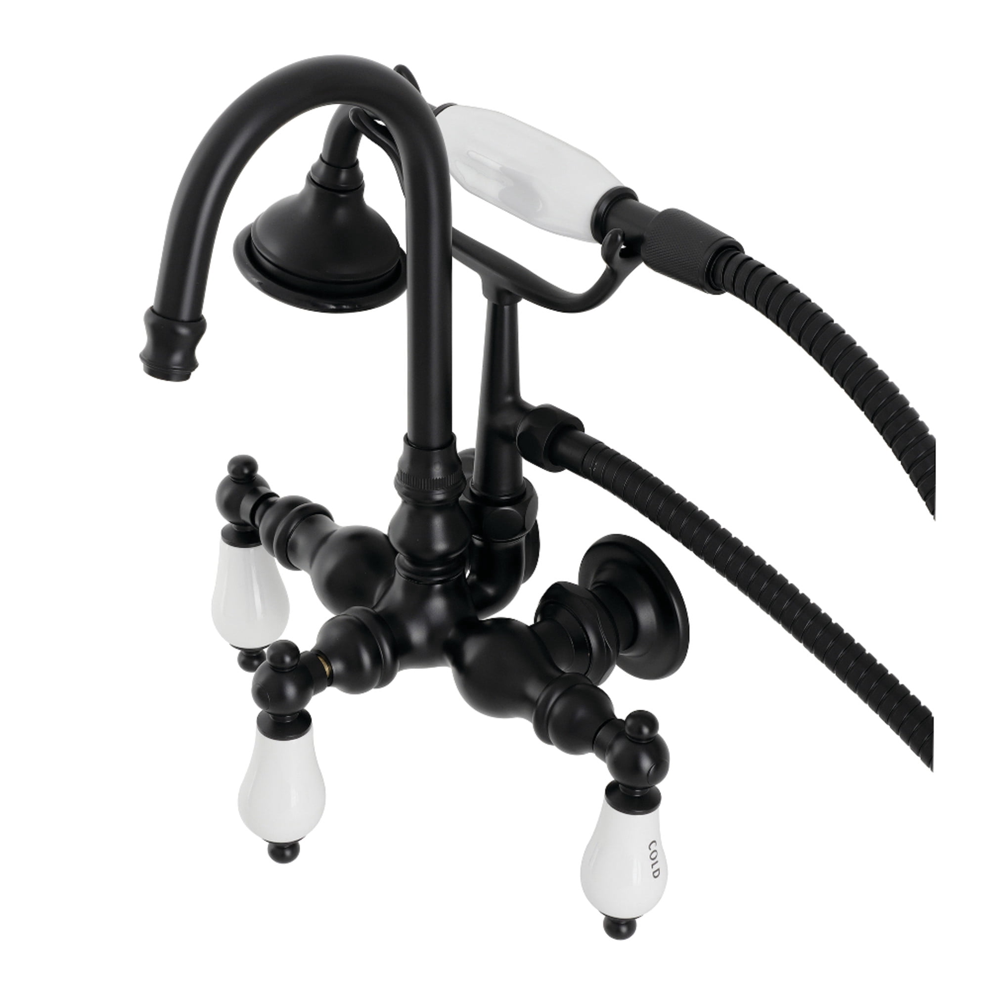 Kingston Brass AE9T0 Aqua Vintage Wall Mount Clawfoot Tub Faucet, Matte Black