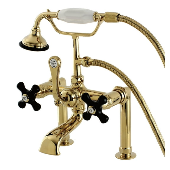 Aqua Vintage AE103T2PKX Duchess 7" Center Deck-Mount Clawfoot Tub Faucet with Hand Shower, Polished Brass