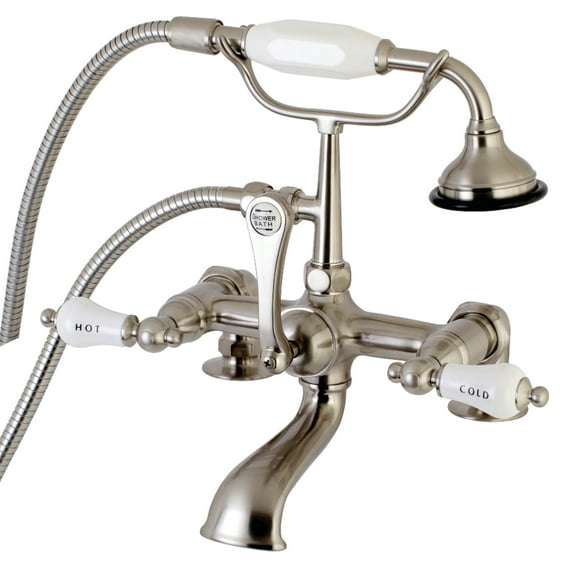 Aqua Vintage AE207T8 Aqua Vintage 7" Center Deck-Mount Clawfoot Tub Faucet with Hand Shower, Brushed Nickel