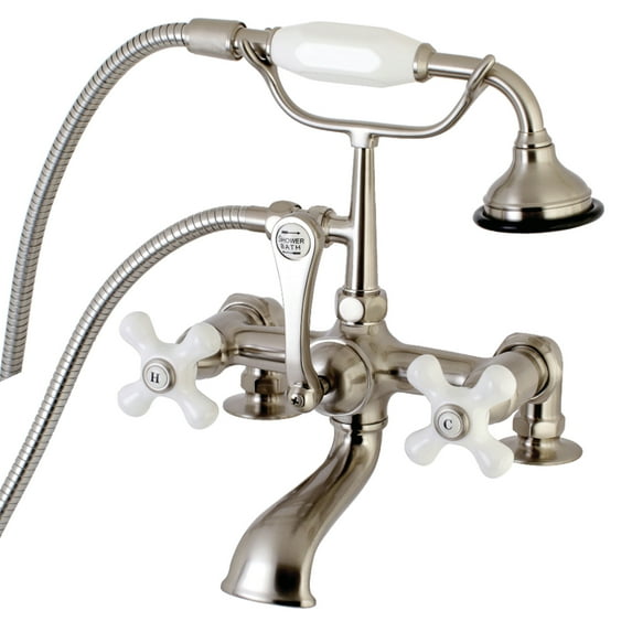 Aqua Vintage AE211T8 Aqua Vintage 7" Center Deck-Mount Clawfoot Tub Faucet with Hand Shower, Brushed Nickel
