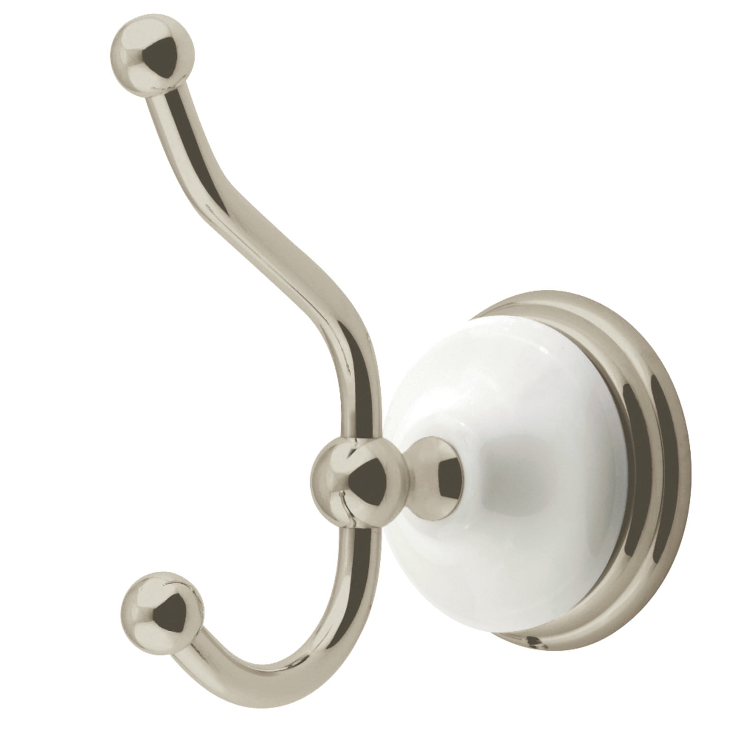 Victorian Satin Nickel Double Robe Hook with White Accents