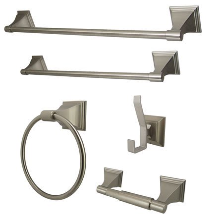 Kingston Brass BAHK61212478SN Monarch Collection 5-piece Towel Bar Bath Hardware Set, Satin Nickel