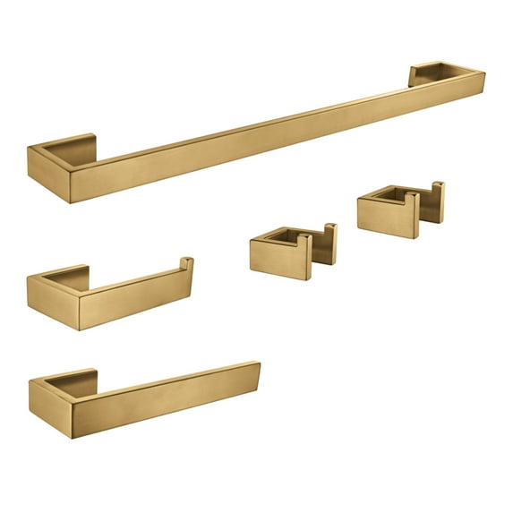 Kingston Brass BAHK6424778BB Lasdun 5-Piece 18" Towel Bar Bathroom Accessory Set, Brushed Brass