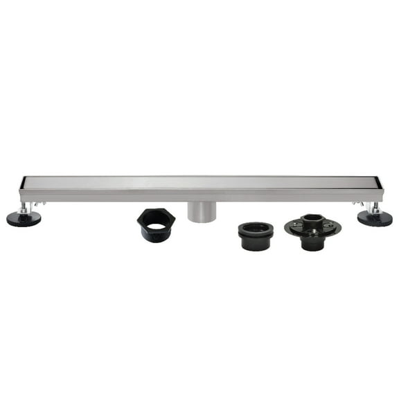 Kingston Brass BSFK2828 Watercourse 28-Inch Stainless Steel Linear Shower Drain with Reversible Tile Insert and Flat Grate, Drain with Base Flange and Hair Strainer in Brushed Nickel