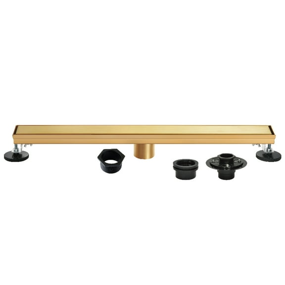 Kingston Brass BSFK3227 Watercourse 32-Inch Stainless Steel Linear Shower Drain with Reversible Tile Insert and Flat Grate, Drain with Base Flange and Hair Strainer in Brushed Brass