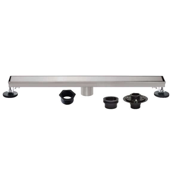 Kingston Brass BSFK3228 Watercourse 32-Inch Stainless Steel Linear Shower Drain with Reversible Tile Insert and Flat Grate, Drain with Base Flange and Hair Strainer in Brushed Nickel