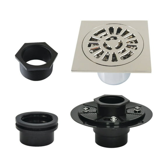 Kingston Brass BSFK4267PN 4 in. Watercourse Square Brass Standard Mount Shower Drain, Polished Nickel