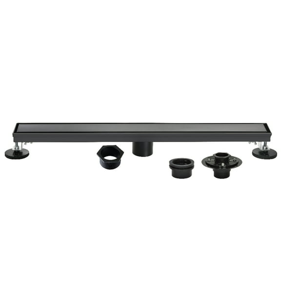 Kingston Brass BSFK4820 Watercourse 48-Inch Stainless Steel Linear Shower Drain with Reversible Tile Insert and Flat Grate, Drain with Base Flange and Hair Strainer in Matte Black