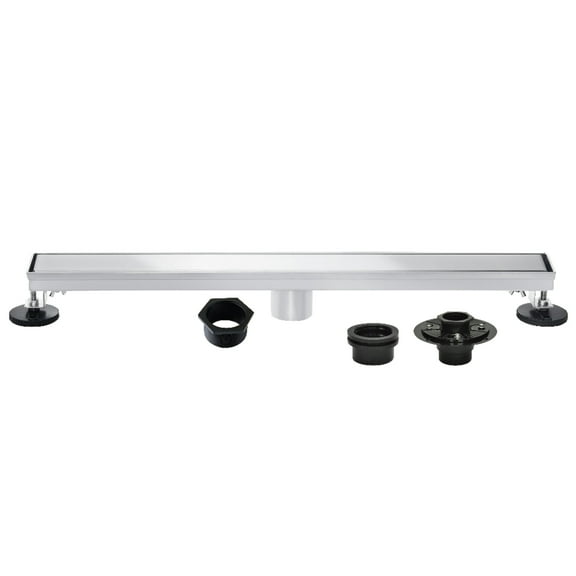 Kingston Brass BSFK4821 Watercourse 48-Inch Stainless Steel Linear Shower Drain with Reversible Tile Insert and Flat Grate, Drain with Base Flange and Hair Strainer in Polished Chrome