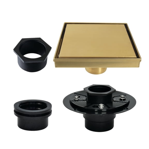 Kingston Brass BSFK6627 Watercourse 4" Stainless Steel Square Shower Drain with Flange, Brushed Brass