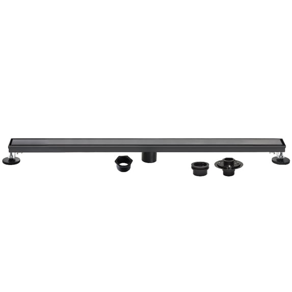 Kingston Brass BSFK7220 Watercourse 72-Inch Stainless Steel Linear Shower Drain with Reversible Tile Insert and Flat Grate, Drain with Base Flange and Hair Strainer in Matte Black