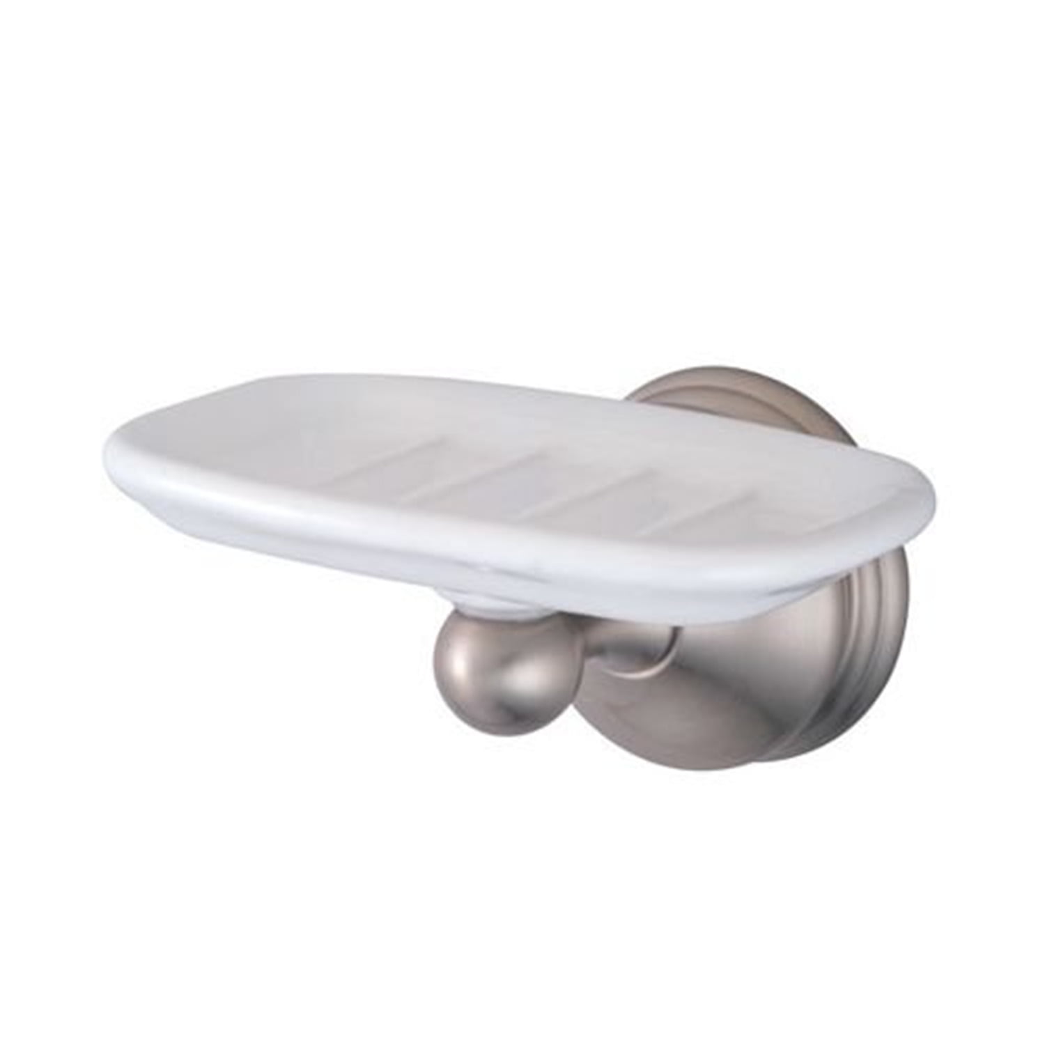 Vintage Satin Nickel Wall Mount Soap Dish with White Ceramic Tray