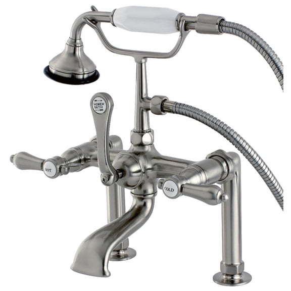 Aqua Vintage AE103T8BAL Heirloom 7" Center Deck-Mount Clawfoot Tub Faucet with Hand Shower, Brushed Nickel