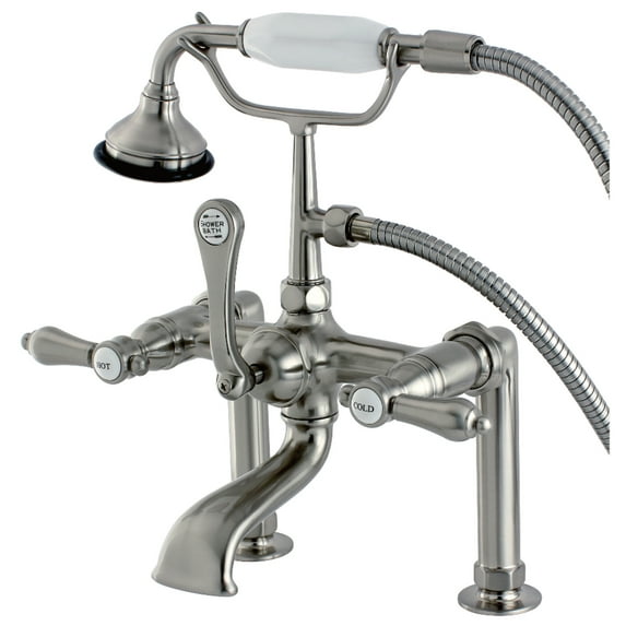 Aqua Vintage AE103T8BAL Heirloom 7" Center Deck-Mount Clawfoot Tub Faucet with Hand Shower, Brushed Nickel