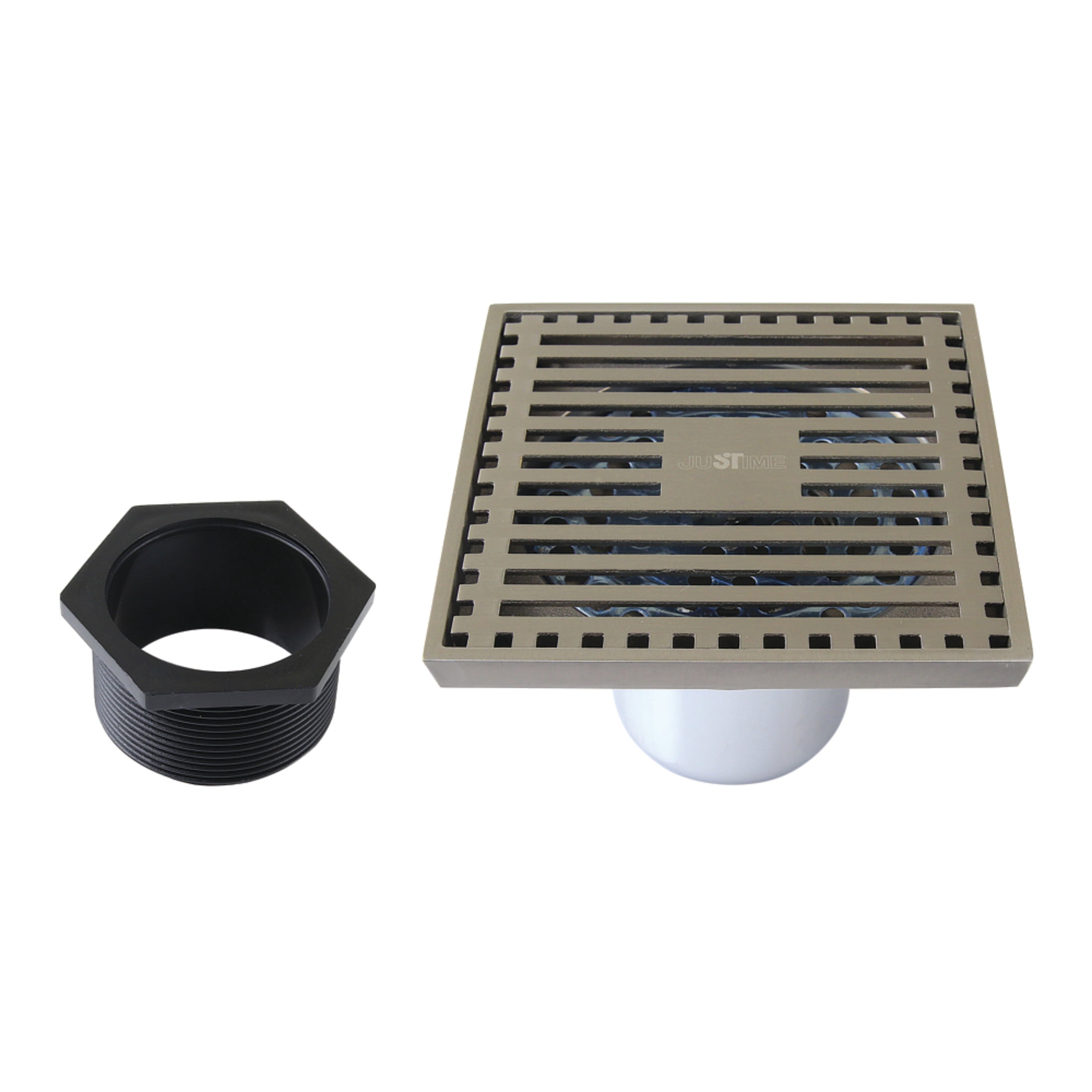 Kingston Brass BSF4464BN Watercourse 4-Inch Brass Square Grid Shower Drain with Hair Strainer in Brushed Nickel