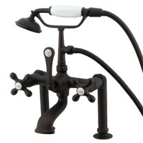 Kingston Brass CC109T5 Vintage 7" Center Deck-Mount Clawfoot Tub Faucet with Hand Shower, Oil Rubbed Bronze