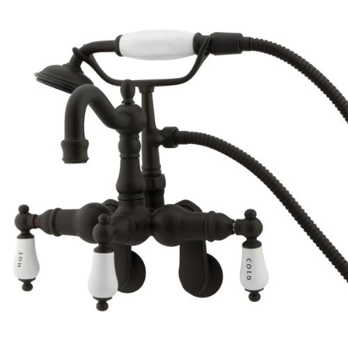 Kingston Brass Vintage 3-3/8" - 9" Adjustable Center Wall Mount Clawfoot Tub Filler with Hand Shower