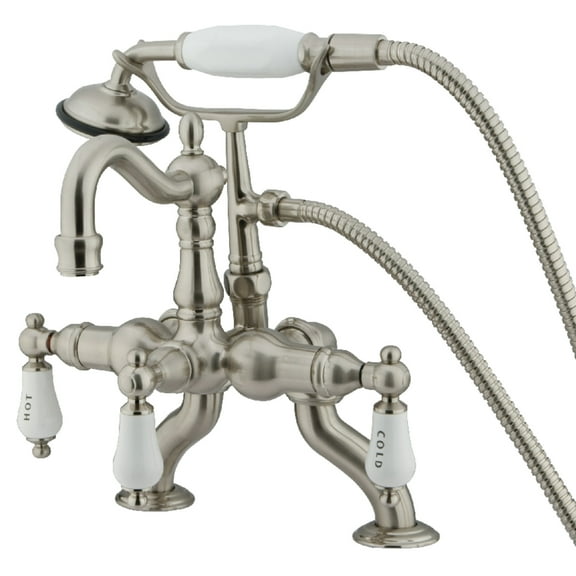 Kingston Brass CC2009T8 Vintage 3-3/8" Adjustable Center Deck-Mount Clawfoot Tub Faucet with Hand Shower, Brushed Nickel